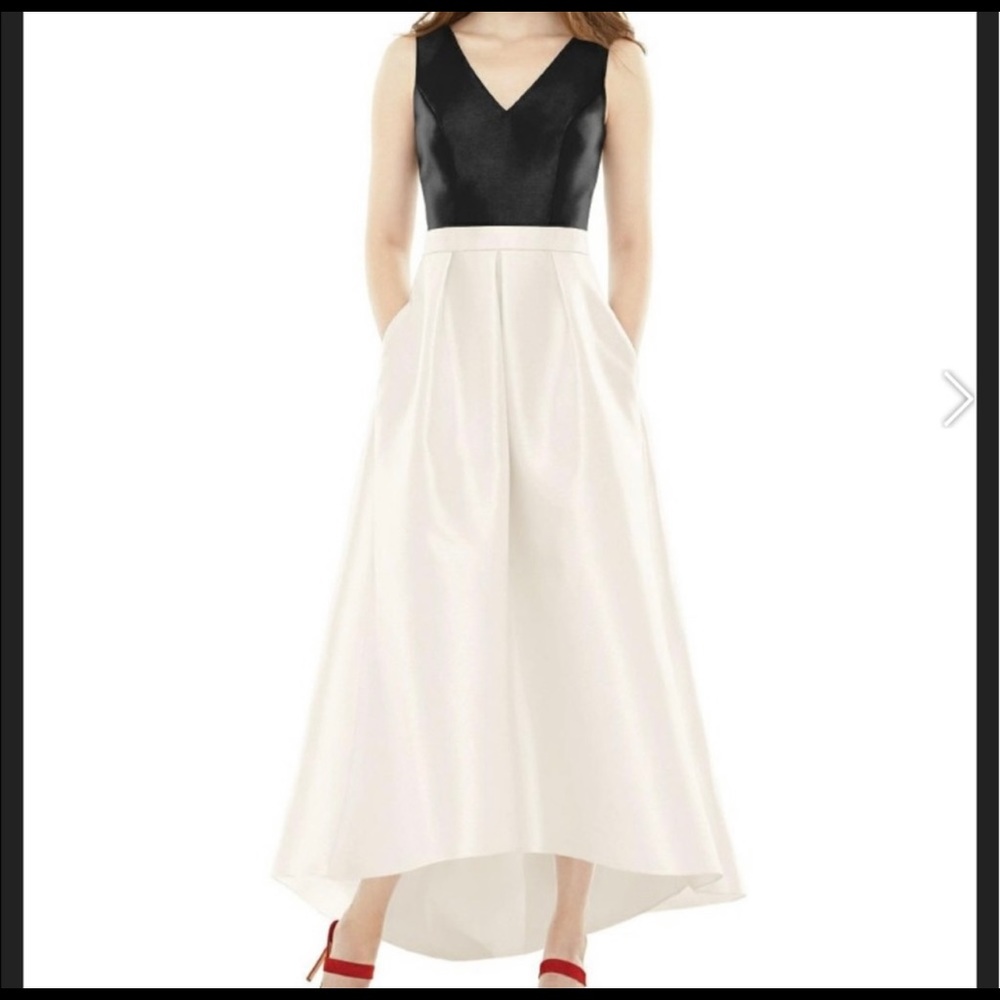 Alfred Sung Ivory and Black High Low Formal Dress